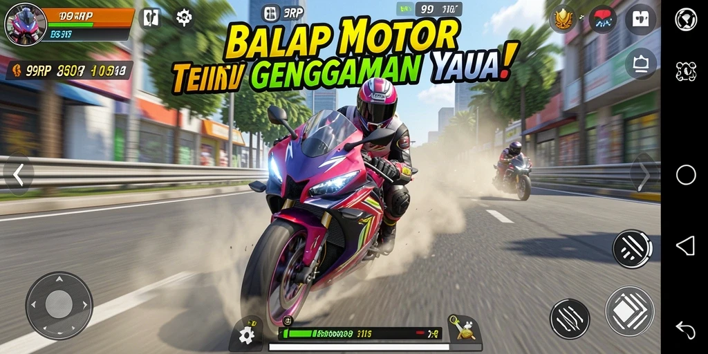 Tampilan seru dari gameplay balap motor 99RP.