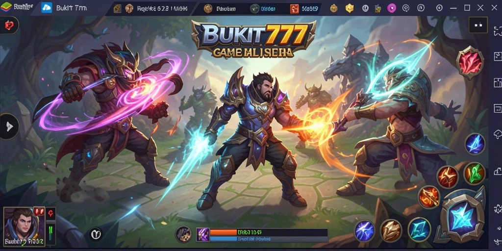 Tampilan dinamis gameplay BUKIT777 di pertarungan MOBA.