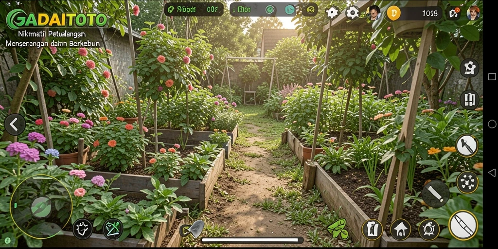Screenshot gameplay GADAITOTO yang menarik di kebun yang indah.