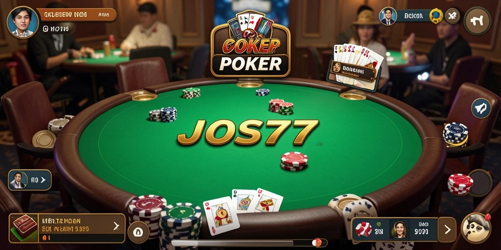 Tampilan gameplay menegangkan di JOS77 dengan pemain poker bersaing.