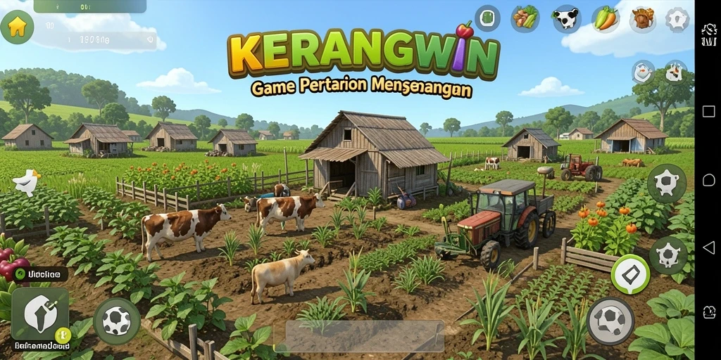 Screenshot gameplay KERANGWIN menunjukkan aktivitas bercocok tanam yang menarik.