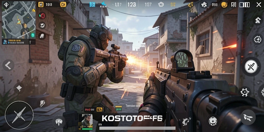 Screenshot gameplay KOSTOTO dengan aksi pertempuran yang mendebarkan.