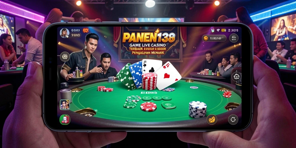 Screenshot gameplay Live Casino PANEN138 menampilkan dealer profesional dan pemain yang bersemangat.