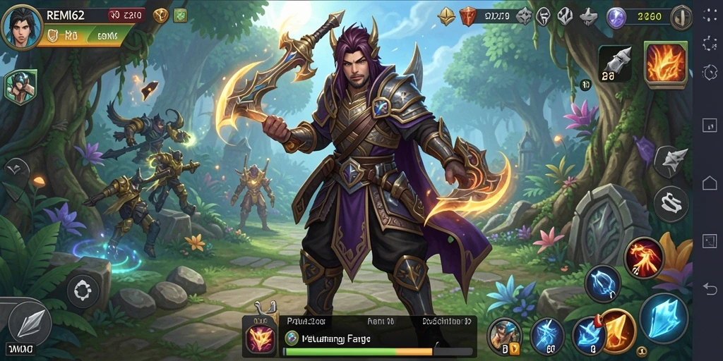 Screenshot REMI62 menampilkan pertarungan epik dalam dunia RPG yang fantastis.