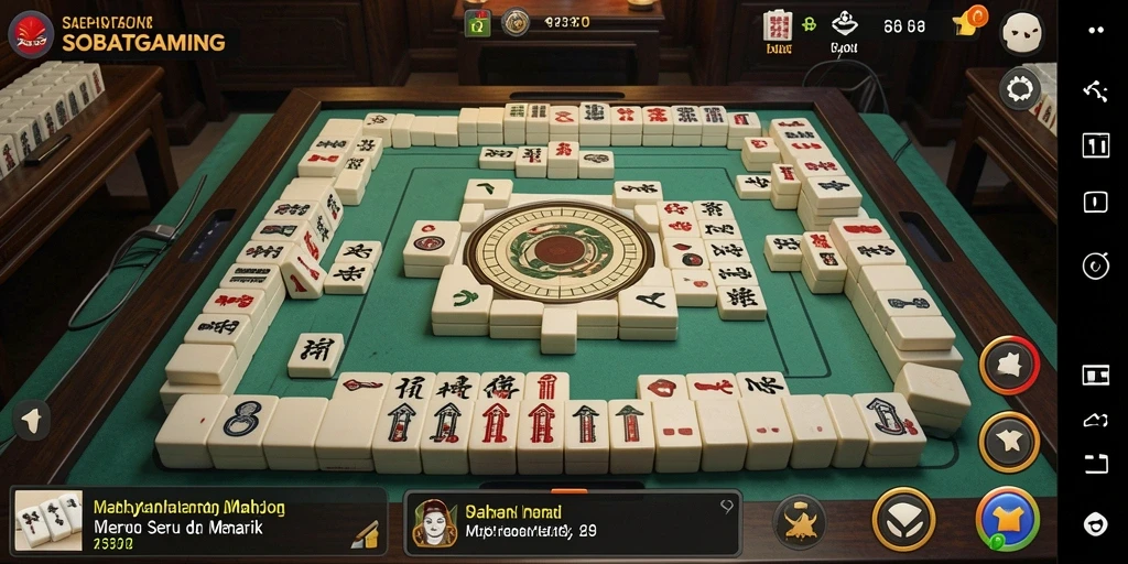 Screenshot gameplay SOBATGAMING menampilkan suasana permainan Mahjong yang seru.