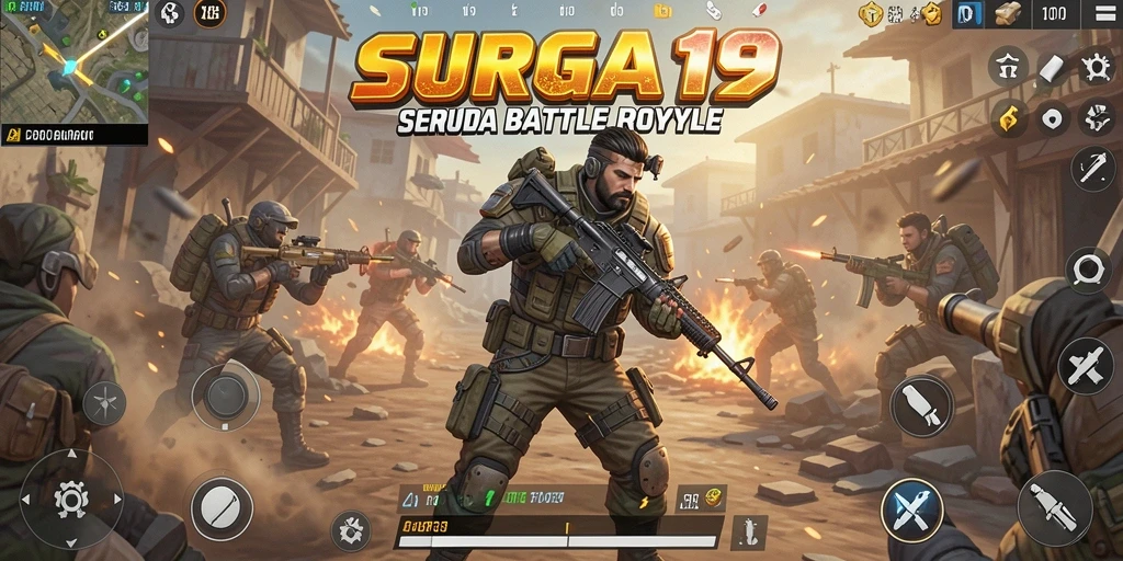 Tampilan aksi seru dalam game Battle Royale SURGA19.