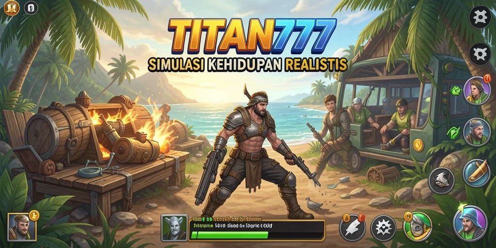 Tampilan utama gameplay TITAN777 yang menunjukkan dunia simulasi yang kaya.